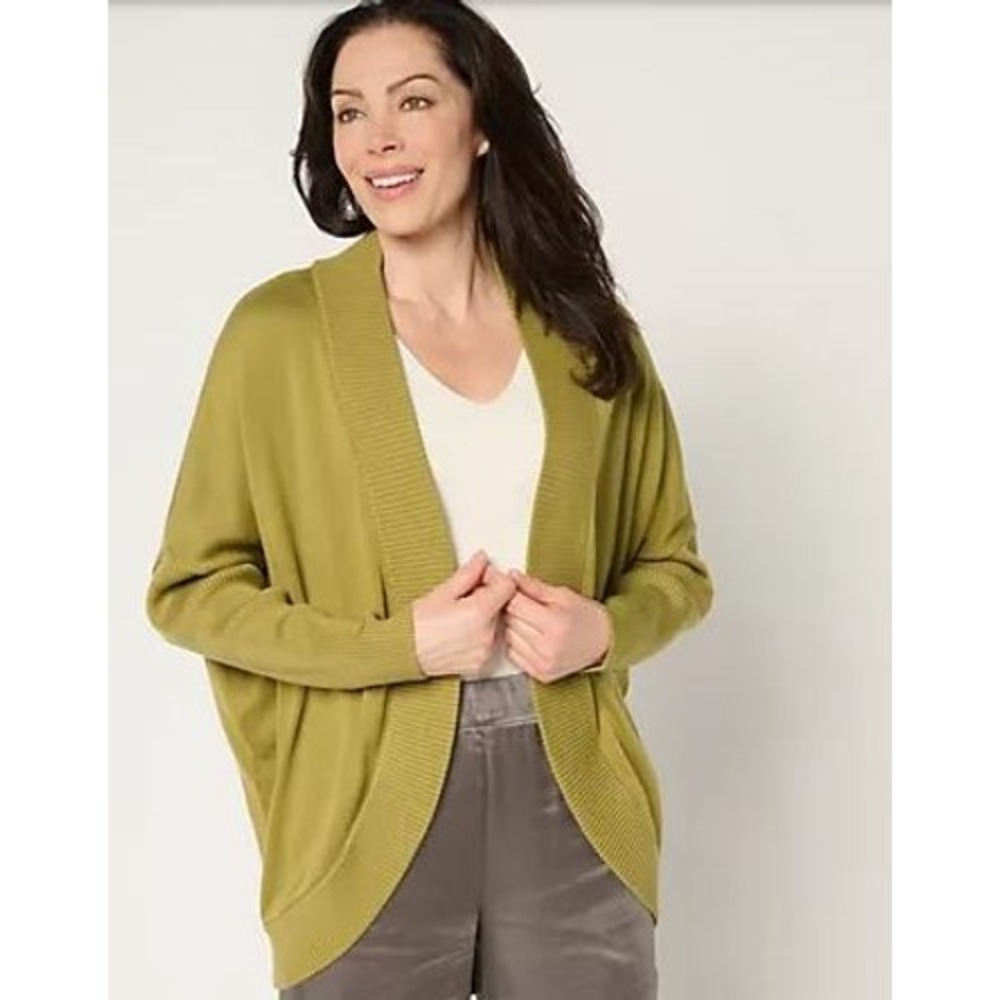 by Stacy London Plus Size 1X Cardigan Olive Green Draped Cocoon Knit Nylon Blend